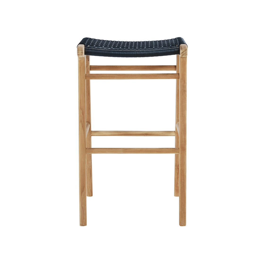 Rear view of the Zen Backless Bar Stool – Black – Open Weave displaying structural symmetry and sturdy footrest design.