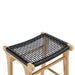 Angled close-up of the Zen Backless Bar Stool – Black – Open Weave showing the intricate handwoven synthetic seat detail.
