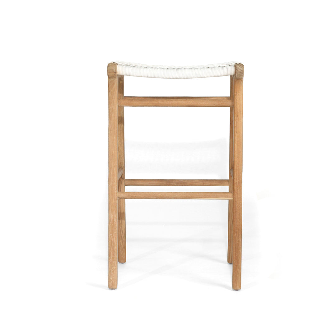 Rear view of the Zen Backless Bar Stool – White – Open Weave showcasing back leg taper and balanced frame geometry.