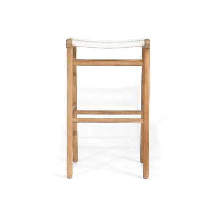Rear view of the Zen Backless Bar Stool – White – Open Weave showcasing back leg taper and balanced frame geometry.