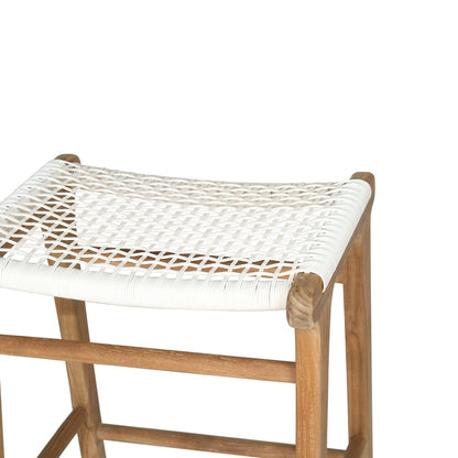 Angled top view of the Zen Backless Bar Stool – White – Open Weave highlighting the handwoven synthetic seat and corner joinery.
