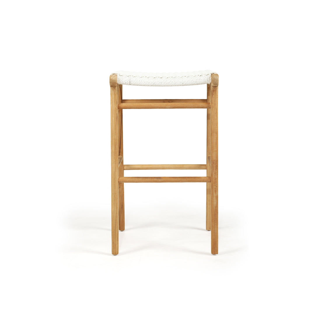 Rear view of the Zen Backless Bar Stool – White – Close Weave showcasing clean joinery and structural support.