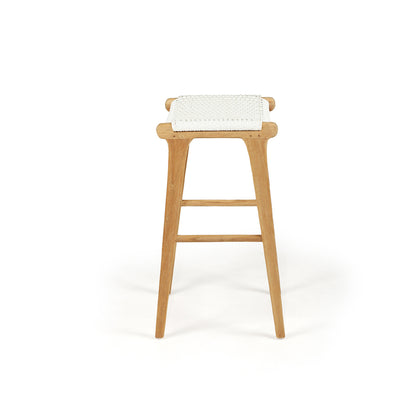 Side view of Zen Backless Bar Stool – White – Close Weave on a plain white background, emphasising its clean, minimal profile.
