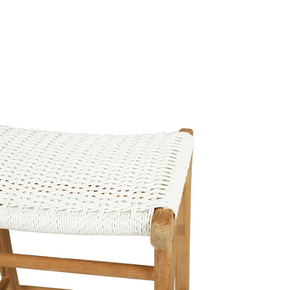 Angled top-down detail of Zen Backless Bar Stool – White – Close Weave displaying intricate weave texture and soft curve of the seat.