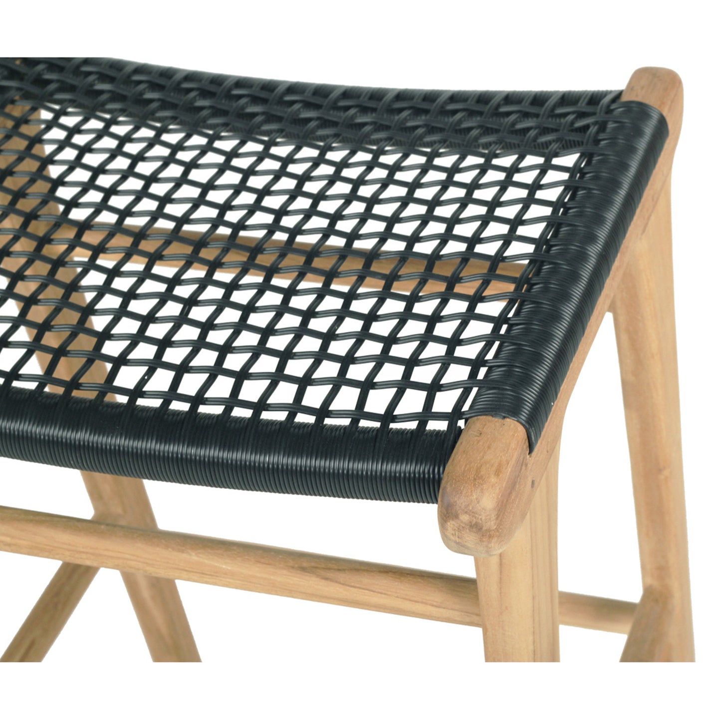 Close-up of Zen Backless Bar Stool seat showcasing handwoven open weave in black finish.