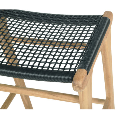 Close-up of Zen Backless Bar Stool seat showcasing handwoven open weave in black finish.