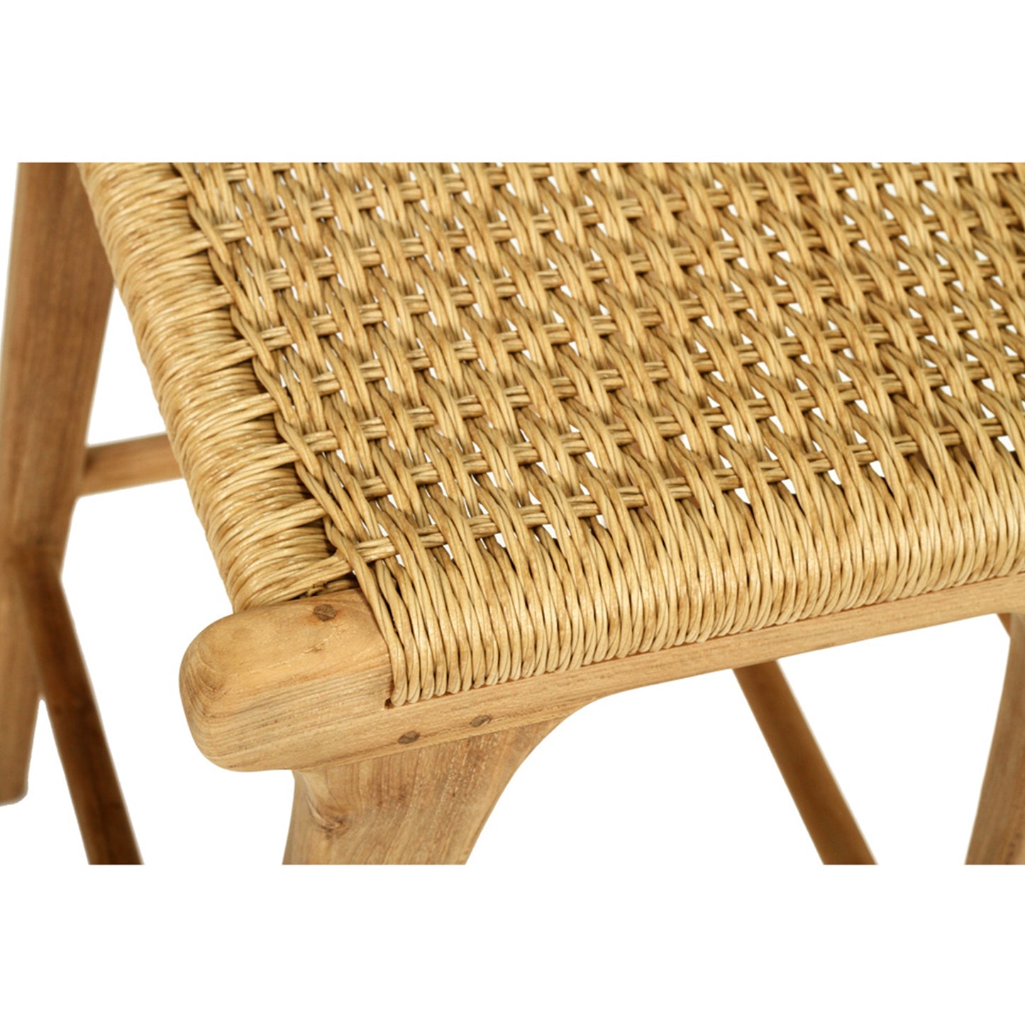 Close-up angle of sand-hued synthetic weave seat on the Zen Backless Bar Stool highlighting craftsmanship and texture.