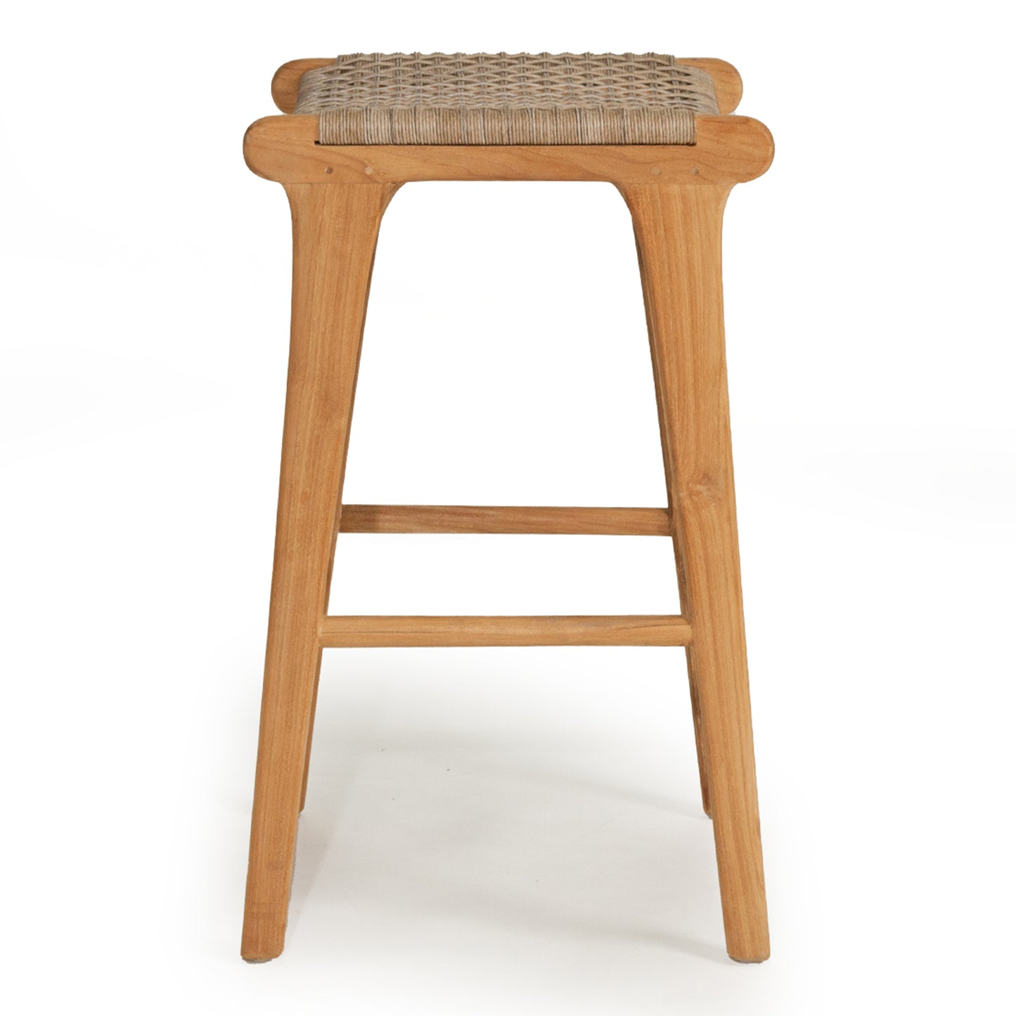 Side profile of Zen Backless Bar Stool – Washed Grey – Open Weave capturing the stool's curved form and leg frame.