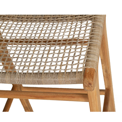 Close-up of handwoven open weave seat in washed grey finish on the Zen Backless Bar Stool.