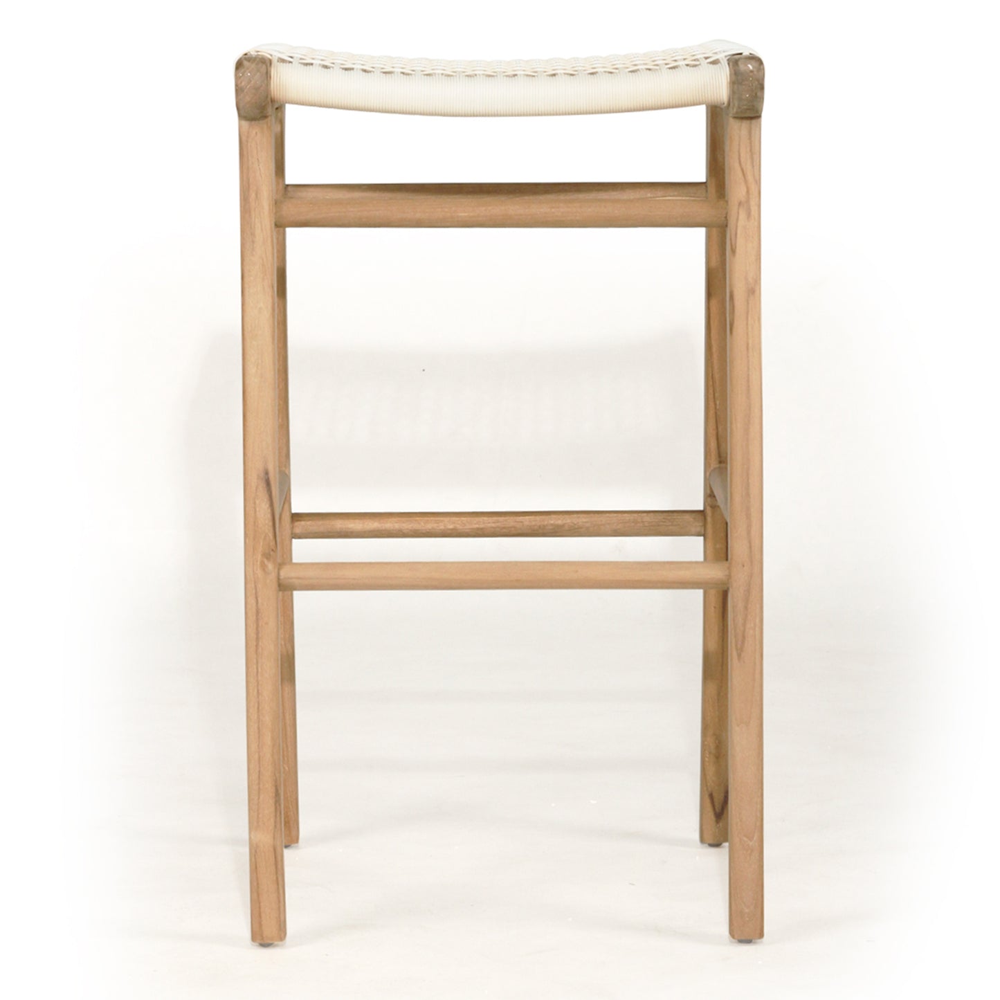 Rear studio view of Zen Backless Bar Stool – White – Open Weave showing crossbar structure and clean lines.
