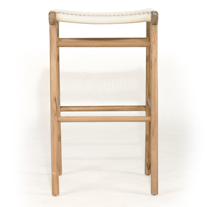 Rear studio view of Zen Backless Bar Stool – White – Open Weave showing crossbar structure and clean lines.