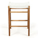 Straight front view of the Zen Backless Bar Stool – White – Open Weave with visible support bars and curved seat detail.