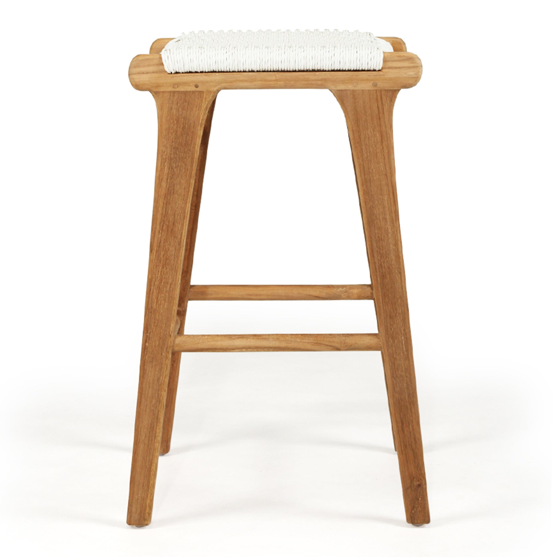 Side profile of the Zen Backless Bar Stool – White – Open Weave showing minimalist lines and handcrafted white weave.
