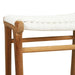 Detail view of the Zen Backless Bar Stool seat showcasing the handwoven white open weave and teak timber frame.