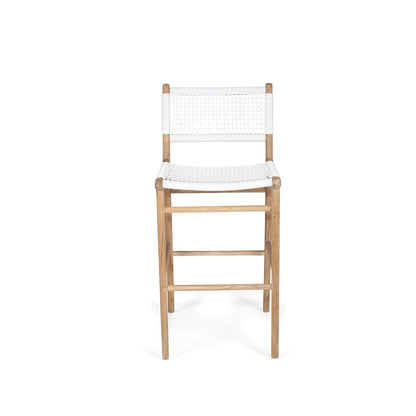 Studio front-on view of the Zen Counter Stool – White – Open Weave with contoured seat and woven back.