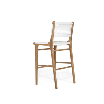 Angled back view of the Zen Counter Stool – White – Open Weave showing ergonomic frame and wrapped seat detailing.
