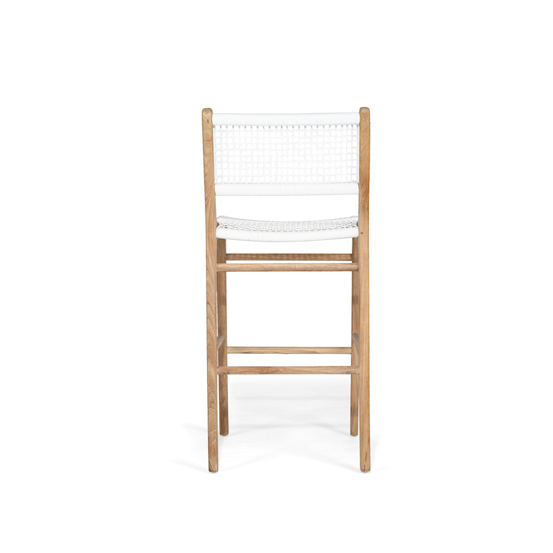 Rear studio view of the Zen Counter Stool – White – Open Weave displaying full backrest and structural support.