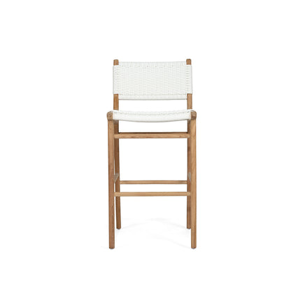 Straight front view of the Zen Bar Stool – White – Close Weave showing gently contoured seat and woven back.