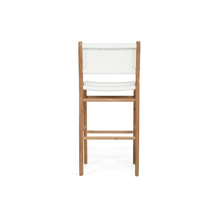 Rear studio view of the Zen Bar Stool – White – Close Weave highlighting straight backrest and footrest bars.