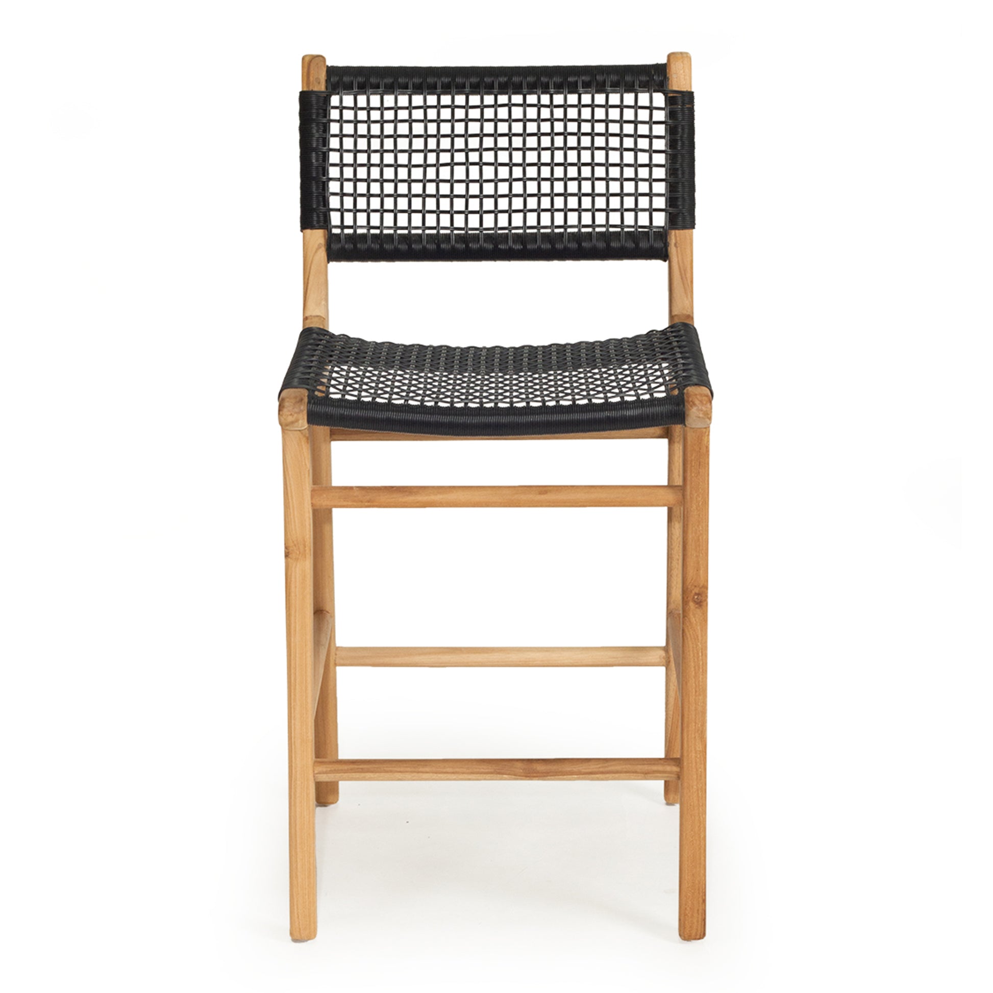 Alternate front-facing studio view of the Zen Counter Stool – Black – Open Weave showing open weave detail and structure.