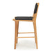 Side profile of the Zen Counter Stool – Black – Open Weave showing ergonomic seat curvature and sturdy teak frame.