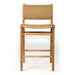 Front-on studio shot of the Zen Counter Stool – Sand – Close Weave highlighting its sculpted teak frame and supportive woven backrest.