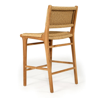 Angled back-side view of Zen Counter Stool – Sand – Close Weave showing natural wood grain and craftsmanship of leg joints.