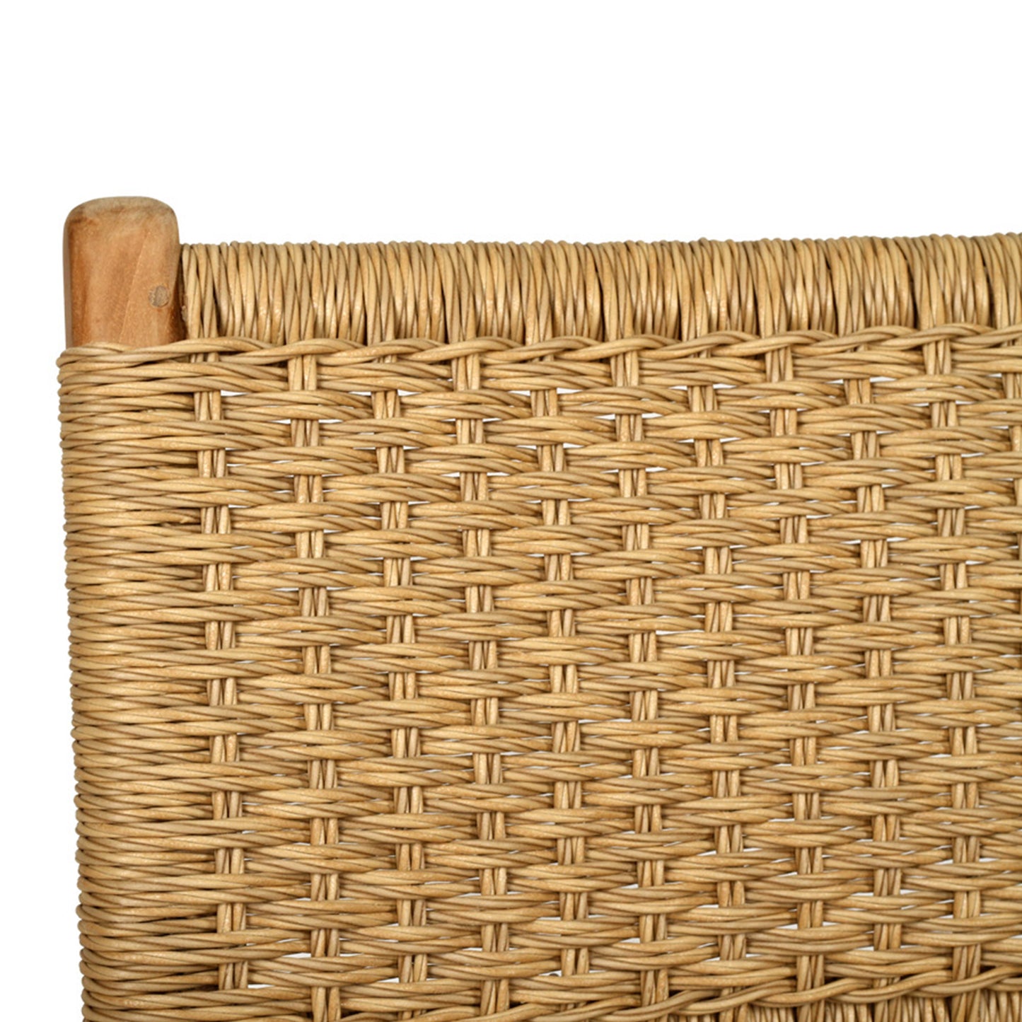 Detail close-up of backrest weaving on the Zen Counter Stool – Sand – Close Weave emphasising the durable, handwoven design.