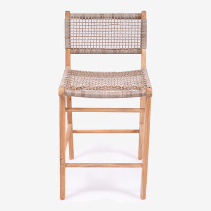 Front-facing studio image of Zen Bar Stool – Washed Grey – Open Weave emphasising the grid-patterned back and seat design.