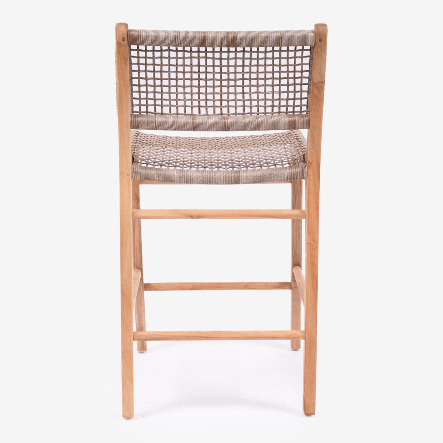 Rear view of Zen Bar Stool – Washed Grey – Open Weave on a plain backdrop, showcasing full backrest weave detail.