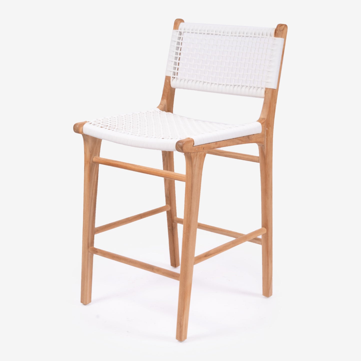 Angled front view of the Zen Counter Stool – White – Close Weave showing seat curvature and detailed craftsmanship.