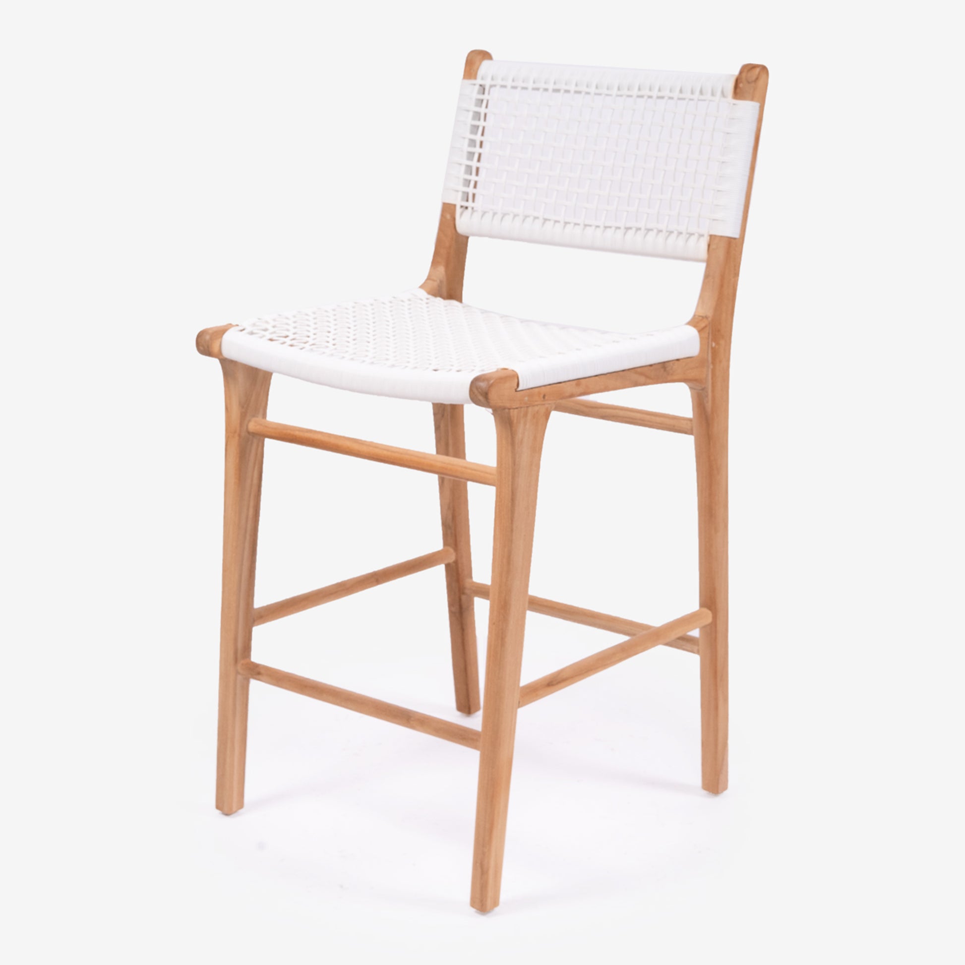 Angled front view of the Zen Counter Stool – White – Close Weave showing seat curvature and detailed craftsmanship.