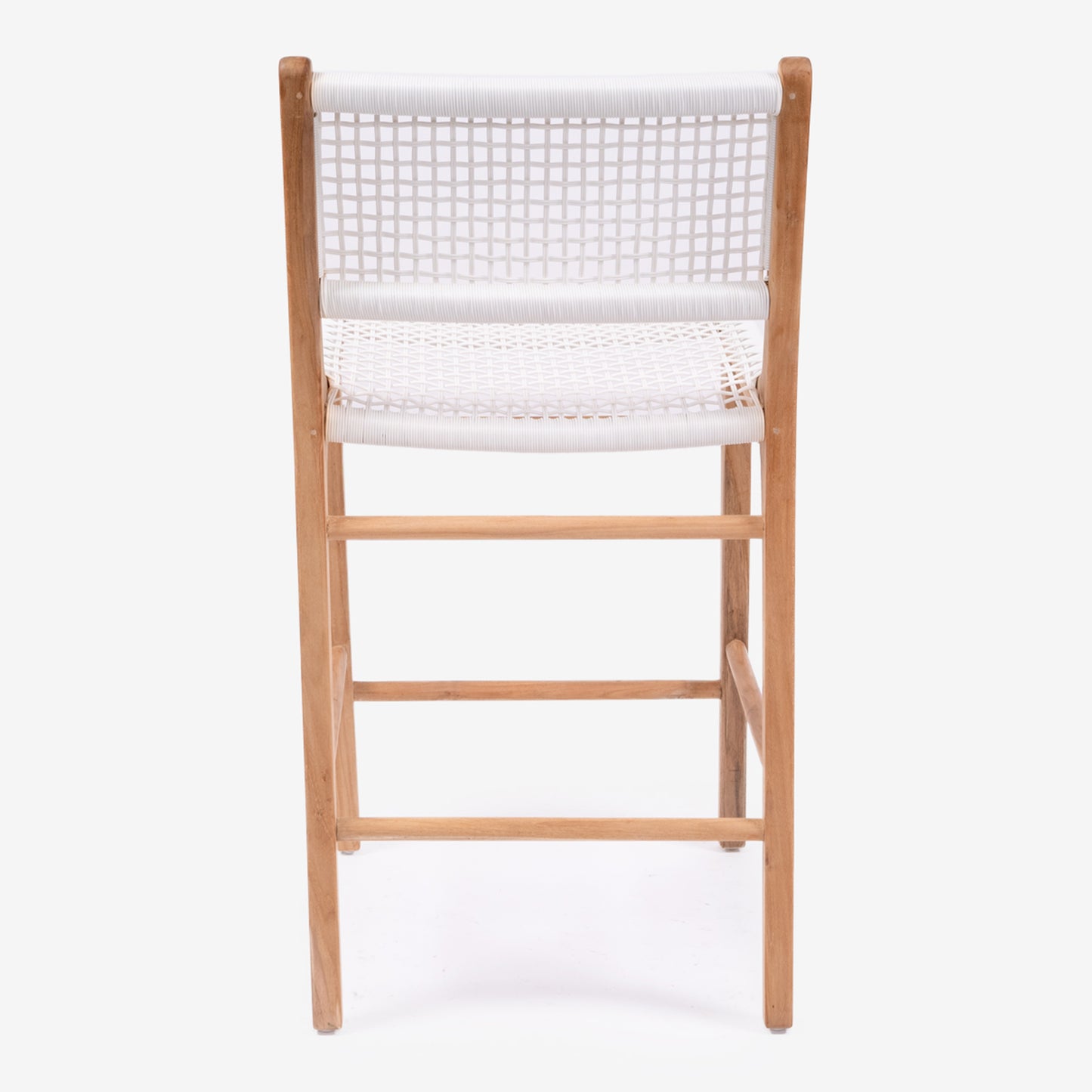 Rear view of the Zen Counter Stool – White – Close Weave showing full backrest weave and frame structure.