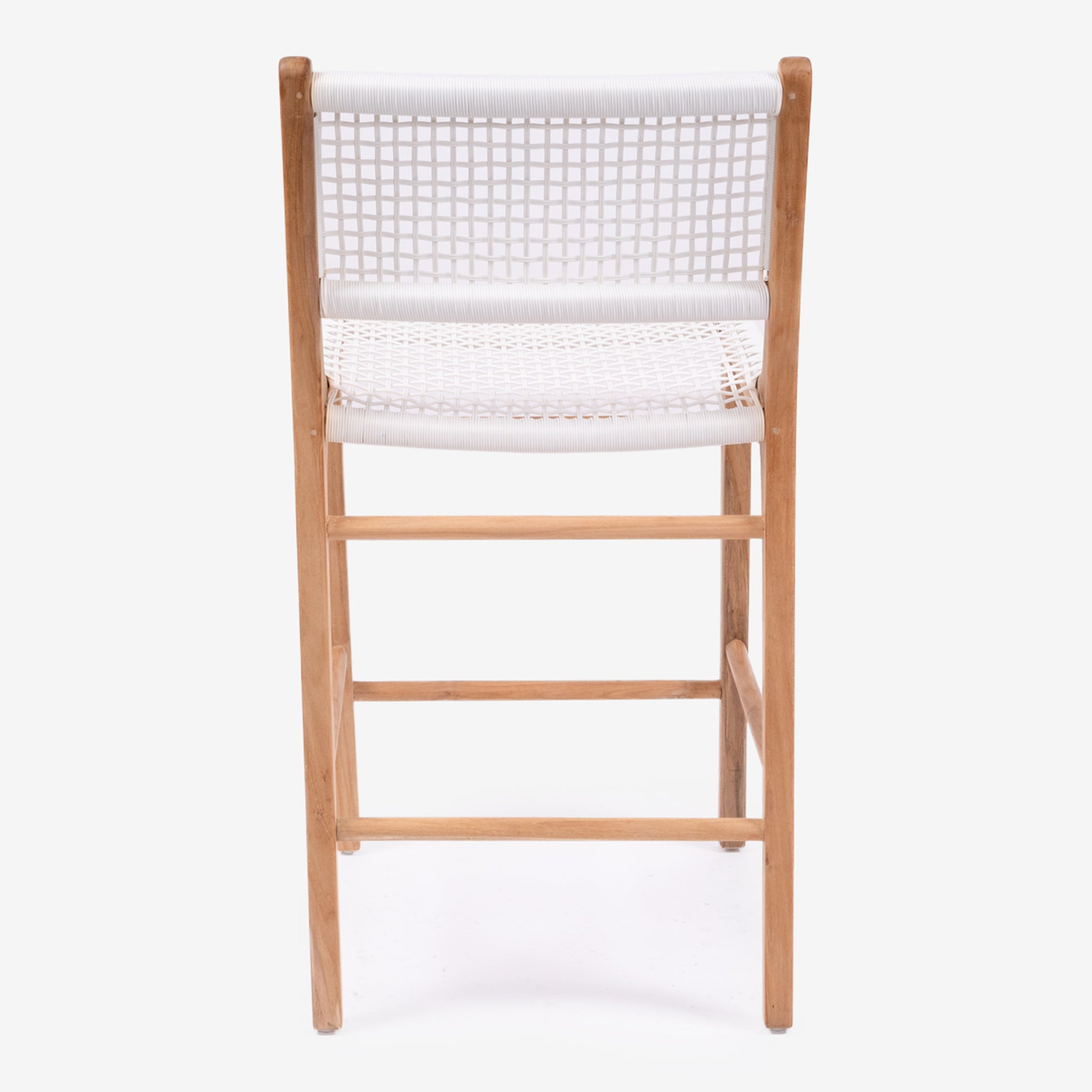 Rear view of the Zen Counter Stool – White – Close Weave showing full backrest weave and frame structure.