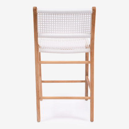 Rear view of the Zen Counter Stool – White – Close Weave showing full backrest weave and frame structure.