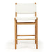 Front-facing studio view of the Zen Counter Stool – White – Close Weave highlighting the detailed woven pattern and sculpted teak frame.