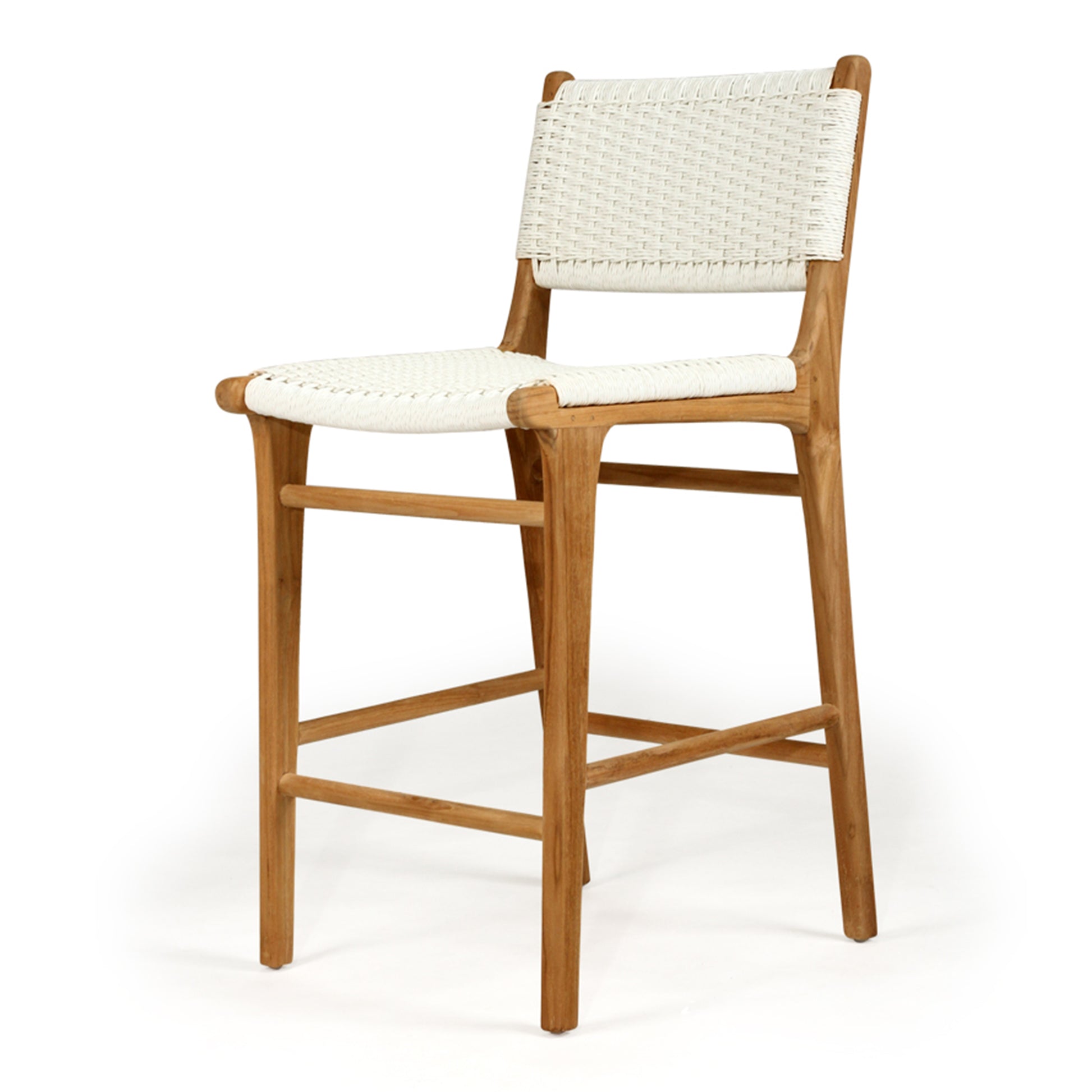 Angled front studio view of the Zen Counter Stool – White – Close Weave showing seat shape, handwoven texture, and frame construction.