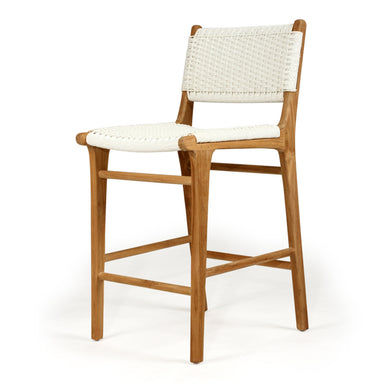 Angled front studio view of the Zen Counter Stool – White – Close Weave showing seat shape, handwoven texture, and frame construction.