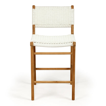 Front-facing studio image of the Zen Counter Stool – White – Close Weave with contoured seat and detailed close weave against a white background.