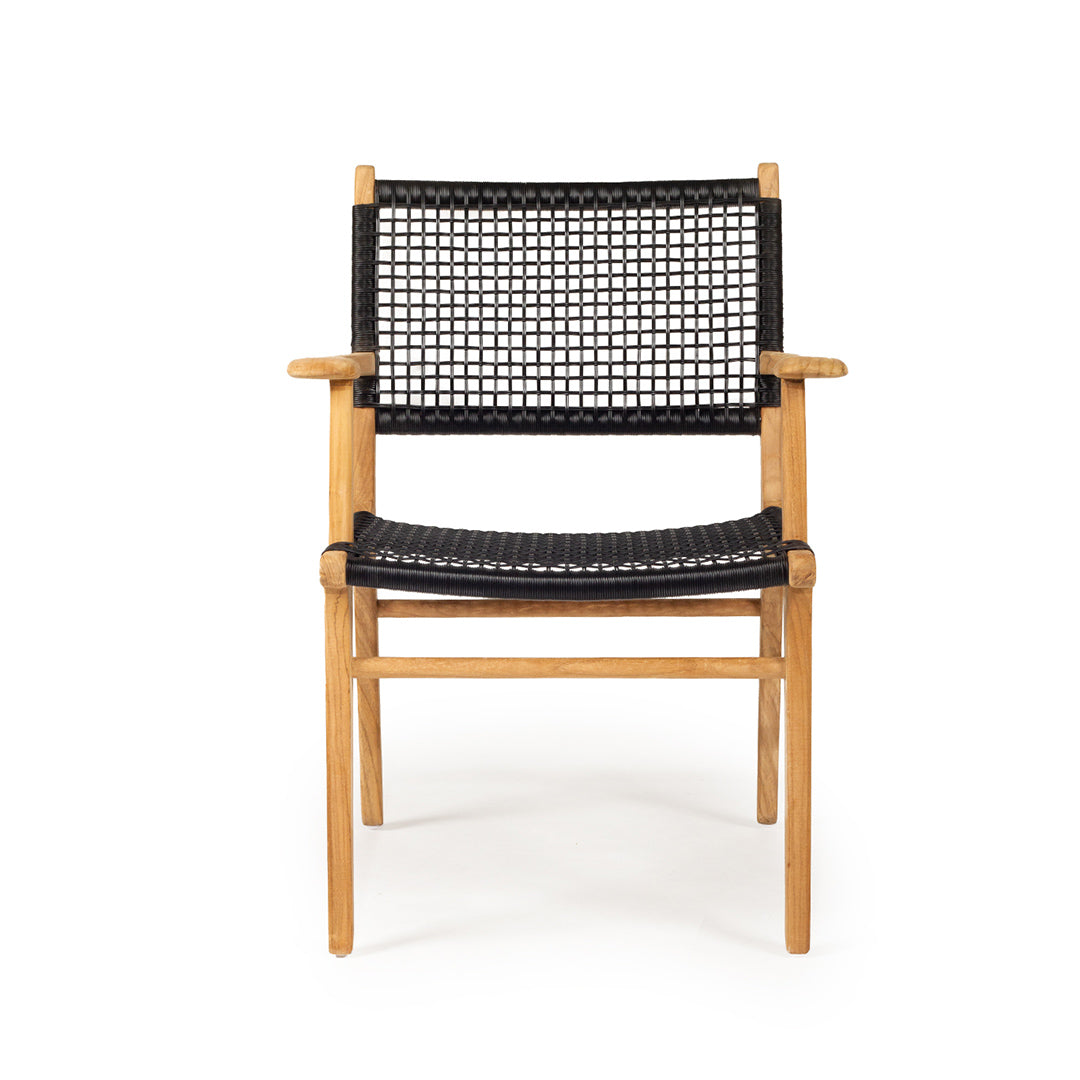 Straight-on front view of Zen Armchair – Black – Open Weave displaying balanced proportions and open weave style.