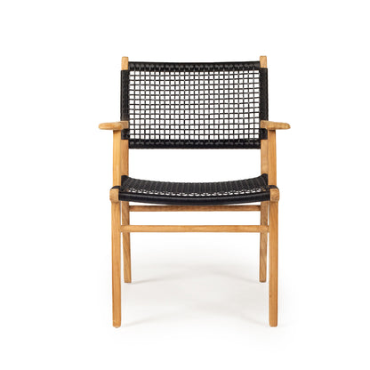 Straight-on front view of Zen Armchair – Black – Open Weave displaying balanced proportions and open weave style.