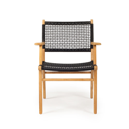 Straight-on front view of Zen Armchair – Black – Open Weave displaying balanced proportions and open weave style.