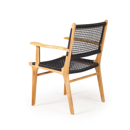Back-angle view of Zen Armchair – Black – Open Weave showing gently curved arms and open weave texture.