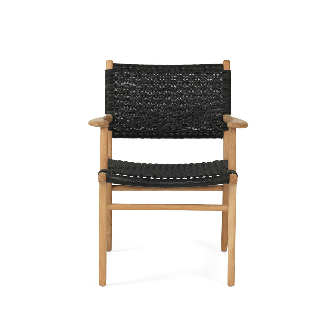Front view of Zen Armchair – Black – Close Weave on studio white backdrop highlighting arms and seating form.