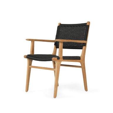 Angled front view of Zen Armchair – Black – Close Weave showing mid-century inspired form and tight weave texture.