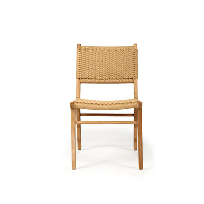 Studio shot of Zen Dining Chair – Sand – Close Weave showing front-facing perspective and detailed seat weave.
