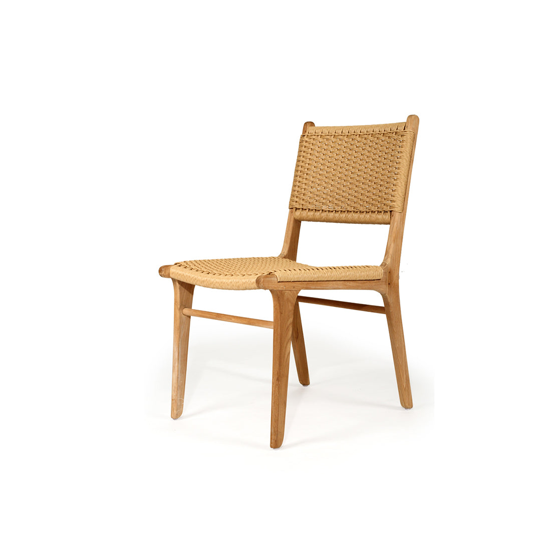 Angled front view of Zen Dining Chair – Sand – Close Weave on a plain white backdrop.