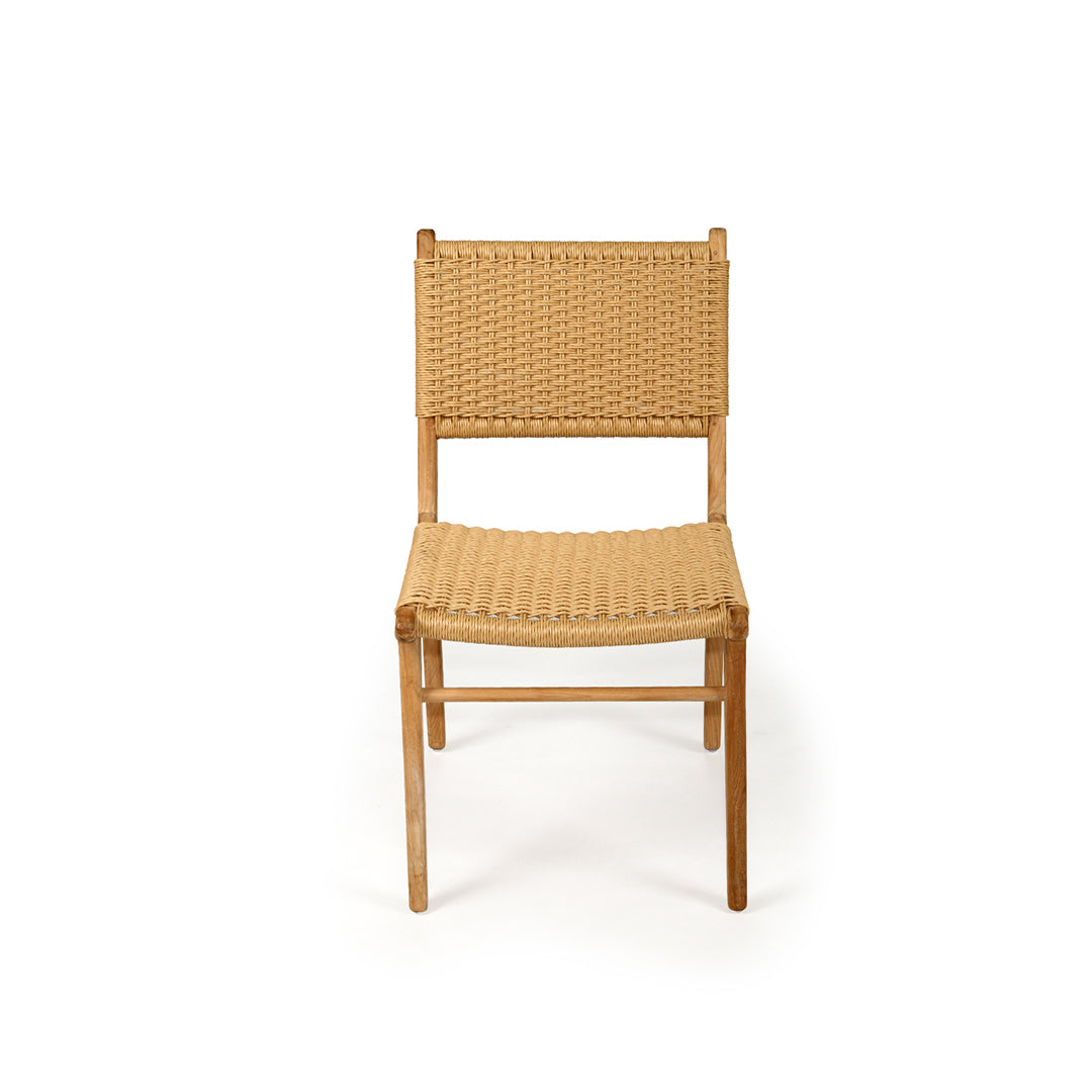 Straight front view of Zen Dining Chair – Sand – Close Weave on a white studio background.