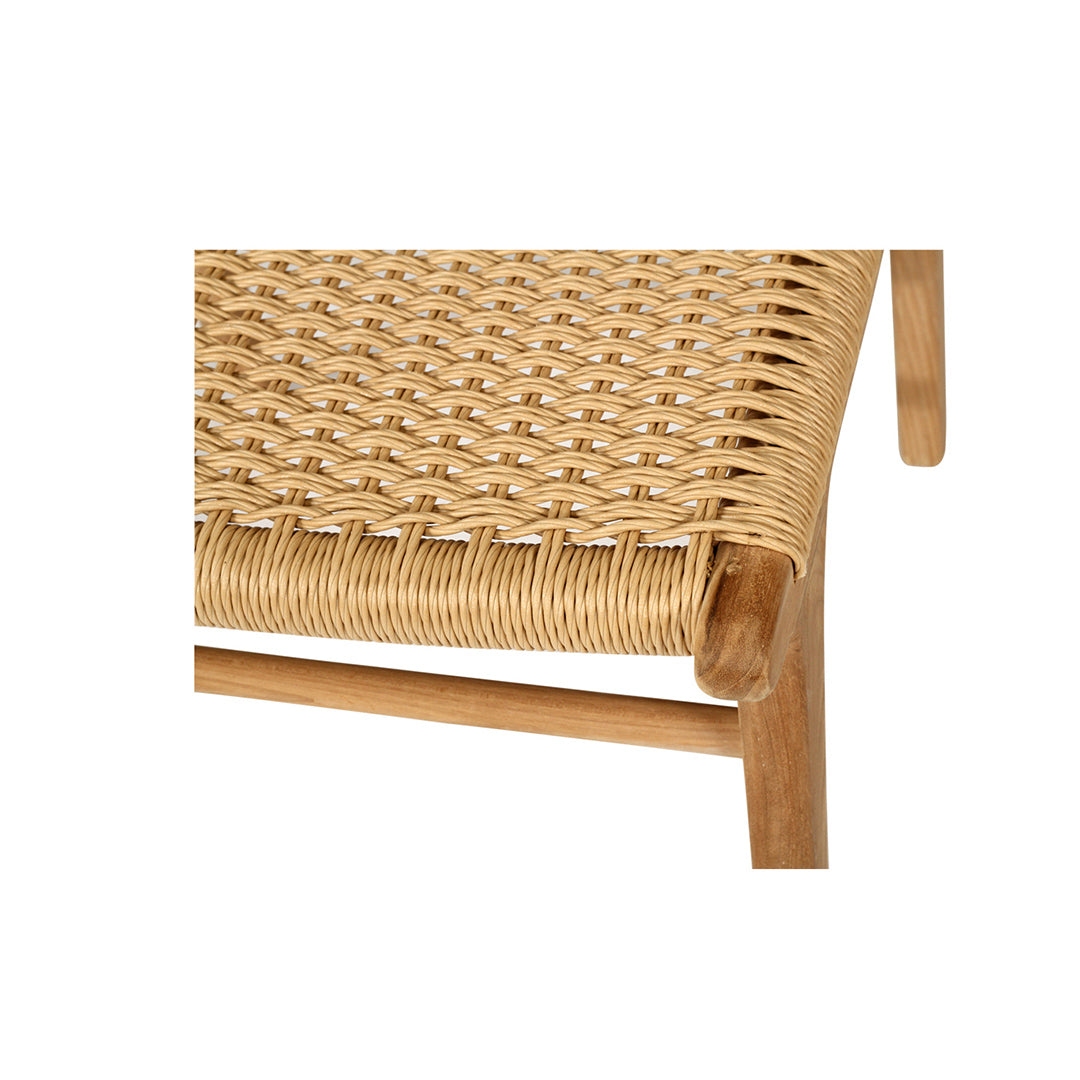 Detail view of the front seat corner on Zen Dining Chair – Sand – Close Weave highlighting the tight weave and joinery.