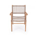 Front-facing studio view of Zen Armchair – Washed Grey – Open Weave showing woven seat and back with curved teak arms.